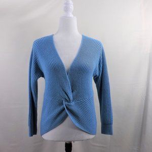 NWOT ZAFUL Blue Chunky Knit Twist Knot Waist V-Neck Front & Back Pullover Top M